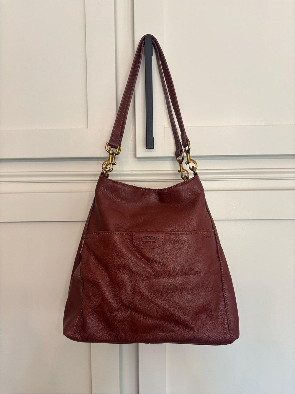 American Leather Co Austin Slouchy Hobo Shoulder Bag Brandy Smoke Brass Hardware